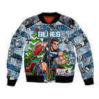 Custom Blues Rugby Merry Christmas Bomber Jacket Indigenous Australian Art