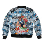 Custom Blues Rugby Merry Christmas Bomber Jacket Indigenous Australian Art