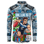 Custom Blues Rugby Merry Christmas Button Sweatshirt Indigenous Australian Art