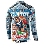 Custom Blues Rugby Merry Christmas Button Sweatshirt Indigenous Australian Art