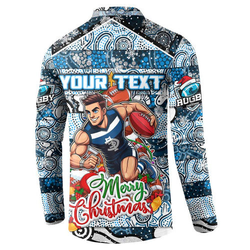 Custom Blues Rugby Merry Christmas Button Sweatshirt Indigenous Australian Art
