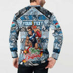 Custom Blues Rugby Merry Christmas Button Sweatshirt Indigenous Australian Art