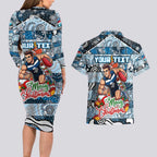 Custom Blues Rugby Merry Christmas Couples Matching Long Sleeve Bodycon Dress and Hawaiian Shirt Indigenous Australian Art