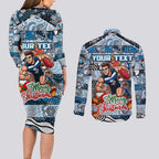 Custom Blues Rugby Merry Christmas Couples Matching Long Sleeve Bodycon Dress and Long Sleeve Button Shirt Indigenous Australian Art