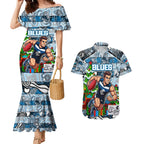 Custom Blues Rugby Merry Christmas Couples Matching Mermaid Dress and Hawaiian Shirt Indigenous Australian Art