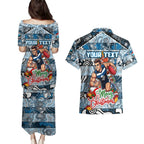 Custom Blues Rugby Merry Christmas Couples Matching Puletasi and Hawaiian Shirt Indigenous Australian Art