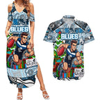 Custom Blues Rugby Merry Christmas Couples Matching Summer Maxi Dress and Hawaiian Shirt Indigenous Australian Art