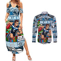 Custom Blues Rugby Merry Christmas Couples Matching Summer Maxi Dress and Long Sleeve Button Shirt Indigenous Australian Art
