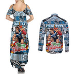 Custom Blues Rugby Merry Christmas Couples Matching Summer Maxi Dress and Long Sleeve Button Shirt Indigenous Australian Art