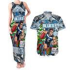 Custom Blues Rugby Merry Christmas Couples Matching Tank Maxi Dress and Hawaiian Shirt Indigenous Australian Art