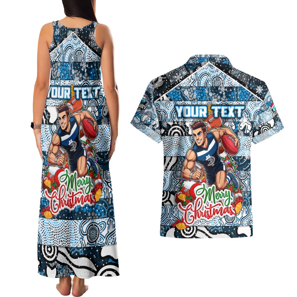 Custom Blues Rugby Merry Christmas Couples Matching Tank Maxi Dress and Hawaiian Shirt Indigenous Australian Art