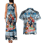 Custom Blues Rugby Merry Christmas Couples Matching Tank Maxi Dress and Hawaiian Shirt Indigenous Australian Art