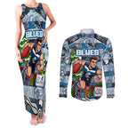 Custom Blues Rugby Merry Christmas Couples Matching Tank Maxi Dress and Long Sleeve Button Shirt Indigenous Australian Art