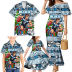 Custom Blues Rugby Merry Christmas Family Matching Mermaid Dress and Hawaiian Shirt Indigenous Australian Art