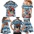 Custom Blues Rugby Merry Christmas Family Matching Mermaid Dress and Hawaiian Shirt Indigenous Australian Art