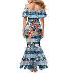 Custom Blues Rugby Merry Christmas Family Matching Mermaid Dress and Hawaiian Shirt Indigenous Australian Art