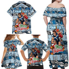 Custom Blues Rugby Merry Christmas Family Matching Off Shoulder Maxi Dress and Hawaiian Shirt Indigenous Australian Art