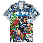 Custom Blues Rugby Merry Christmas Family Matching Off Shoulder Maxi Dress and Hawaiian Shirt Indigenous Australian Art