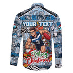 Custom Blues Rugby Merry Christmas Family Matching Off Shoulder Maxi Dress and Hawaiian Shirt Indigenous Australian Art