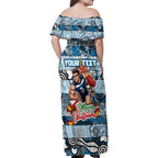 Custom Blues Rugby Merry Christmas Family Matching Off Shoulder Maxi Dress and Hawaiian Shirt Indigenous Australian Art