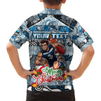 Custom Blues Rugby Merry Christmas Family Matching Off Shoulder Short Dress and Hawaiian Shirt Indigenous Australian Art