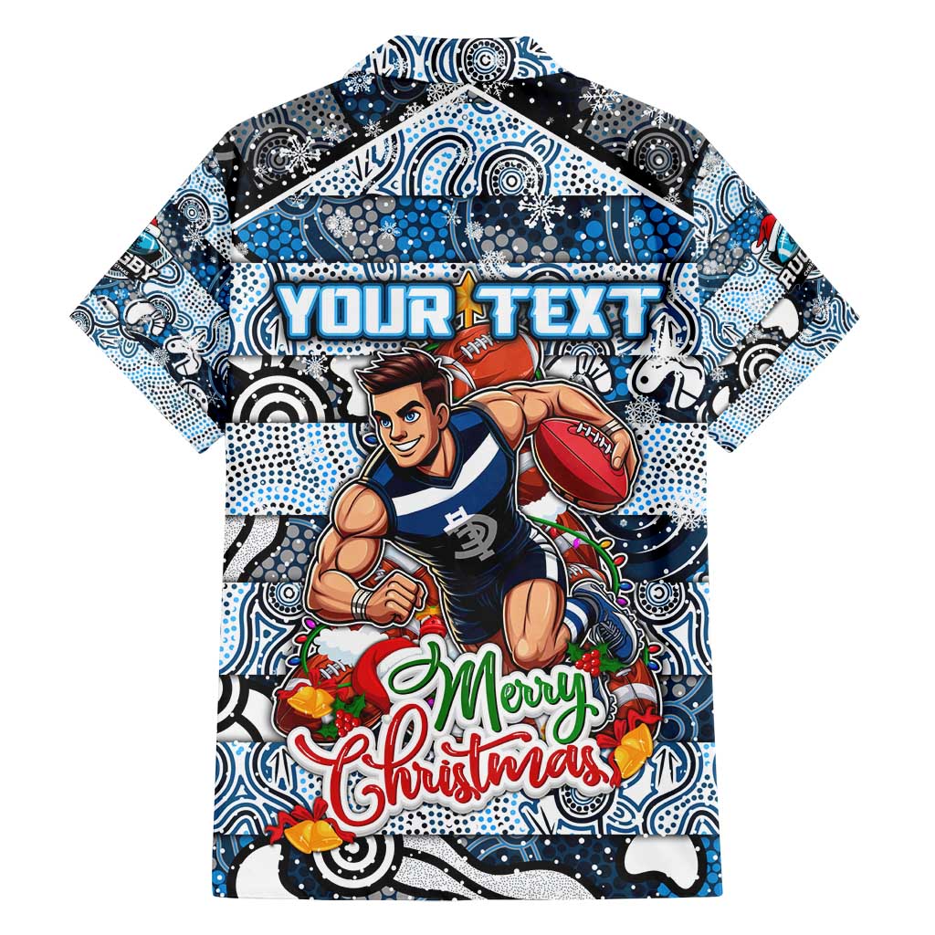 Custom Blues Rugby Merry Christmas Family Matching Off Shoulder Short Dress and Hawaiian Shirt Indigenous Australian Art