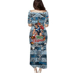 Custom Blues Rugby Merry Christmas Family Matching Puletasi and Hawaiian Shirt Indigenous Australian Art