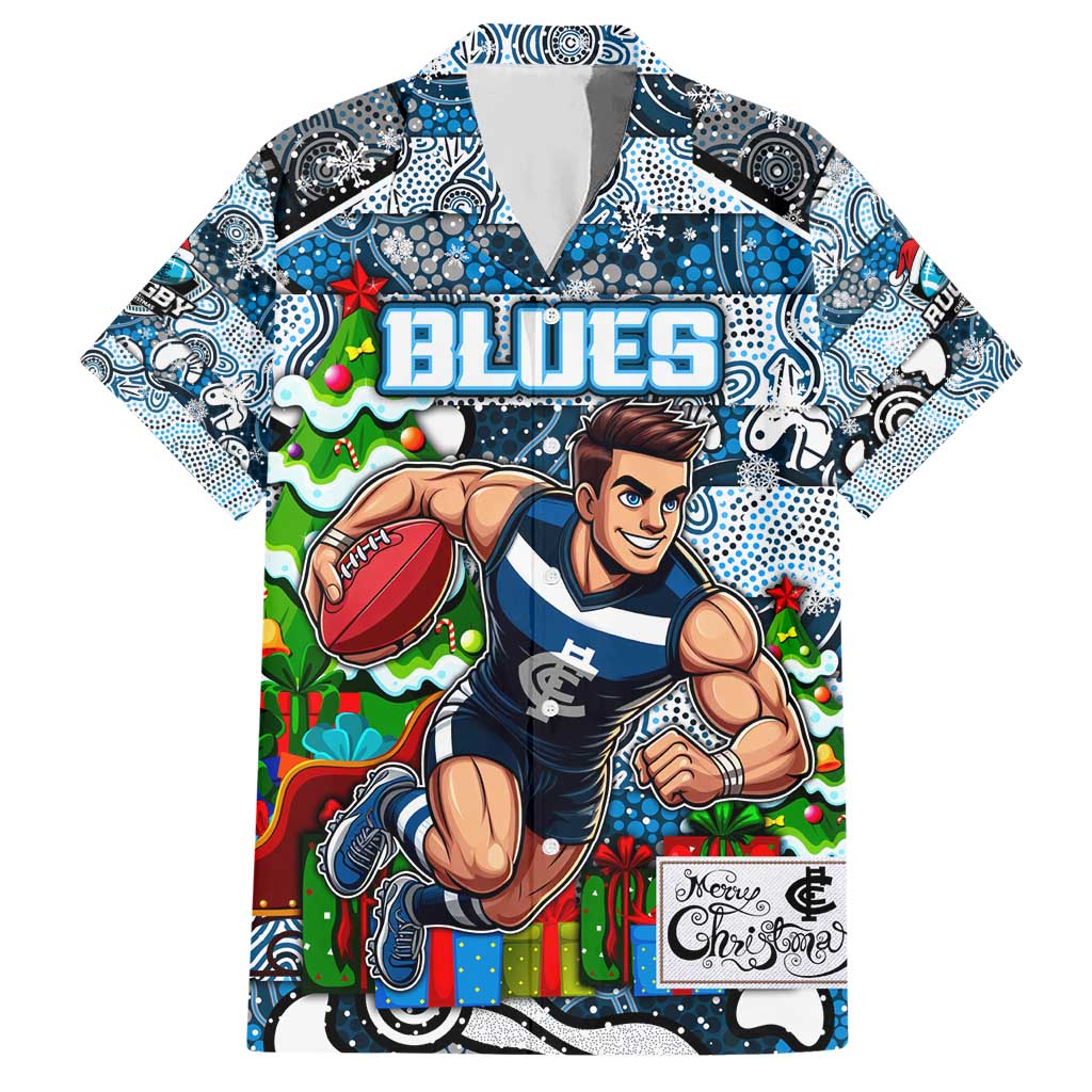Custom Blues Rugby Merry Christmas Hawaiian Shirt Indigenous Australian Art