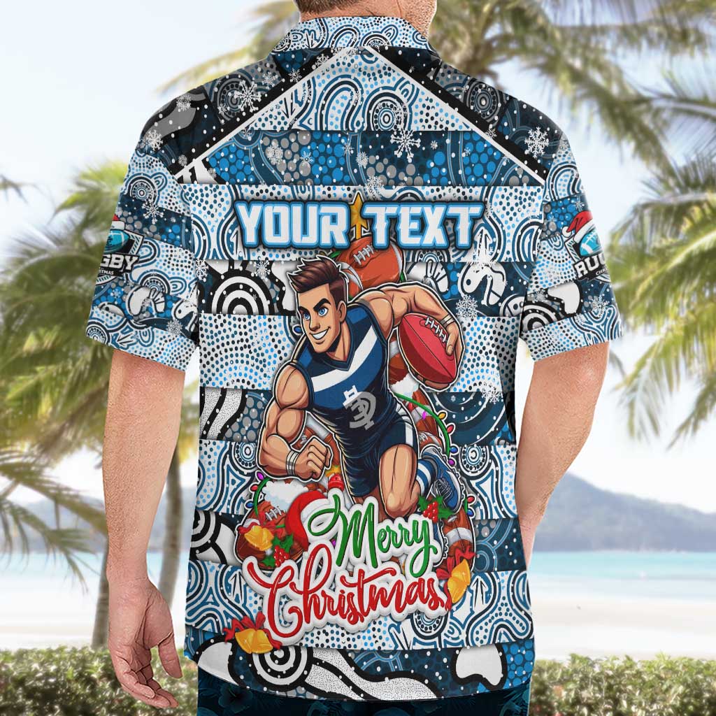Custom Blues Rugby Merry Christmas Hawaiian Shirt Indigenous Australian Art