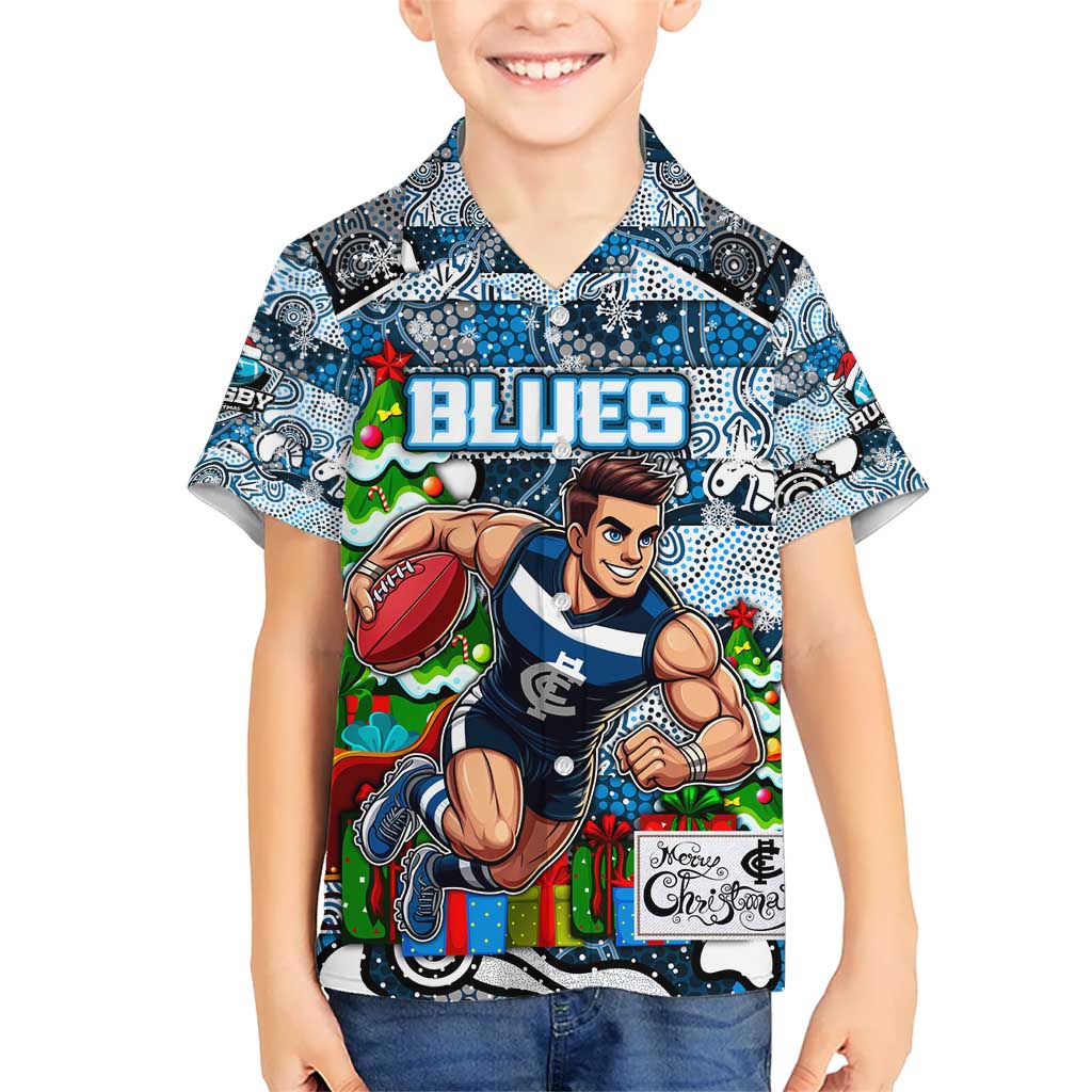 Custom Blues Rugby Merry Christmas Hawaiian Shirt Indigenous Australian Art