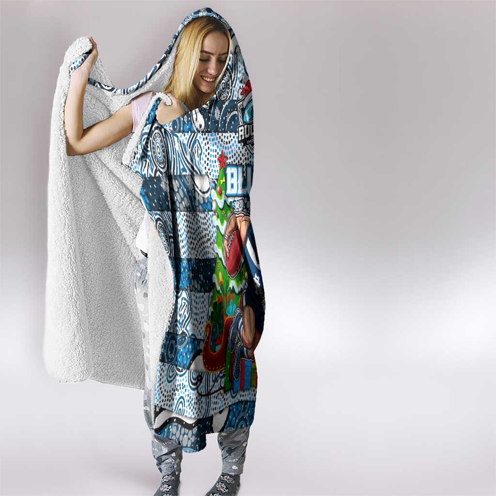Blues Football Merry Christmas Hooded Blanket Indigenous Australian Art
