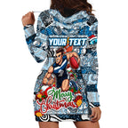 Custom Blues Rugby Merry Christmas Hoodie Dress Indigenous Australian Art