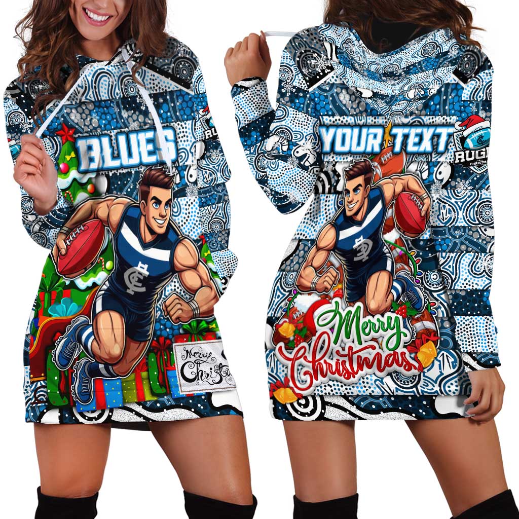 Custom Blues Rugby Merry Christmas Hoodie Dress Indigenous Australian Art