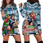 Custom Blues Rugby Merry Christmas Hoodie Dress Indigenous Australian Art