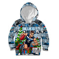 Custom Blues Rugby Merry Christmas Kid Hoodie Indigenous Australian Art