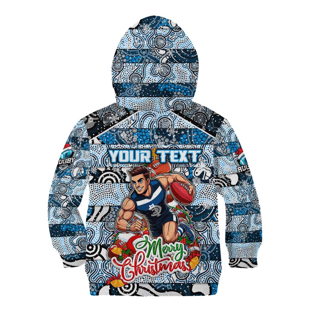 Custom Blues Rugby Merry Christmas Kid Hoodie Indigenous Australian Art