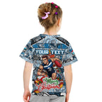 Custom Blues Rugby Merry Christmas Kid T Shirt Indigenous Australian Art