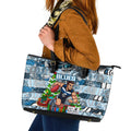 Blues Football Merry Christmas Leather Tote Bag Indigenous Australian Art