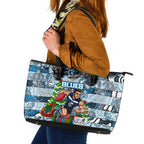 Blues Football Merry Christmas Leather Tote Bag Indigenous Australian Art