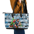 Blues Football Merry Christmas Leather Tote Bag Indigenous Australian Art