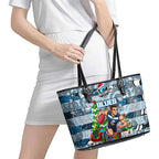 Blues Football Merry Christmas Leather Tote Bag Indigenous Australian Art