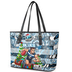 Blues Football Merry Christmas Leather Tote Bag Indigenous Australian Art