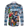 Custom Blues Rugby Merry Christmas Long Sleeve Button Shirt Indigenous Australian Art
