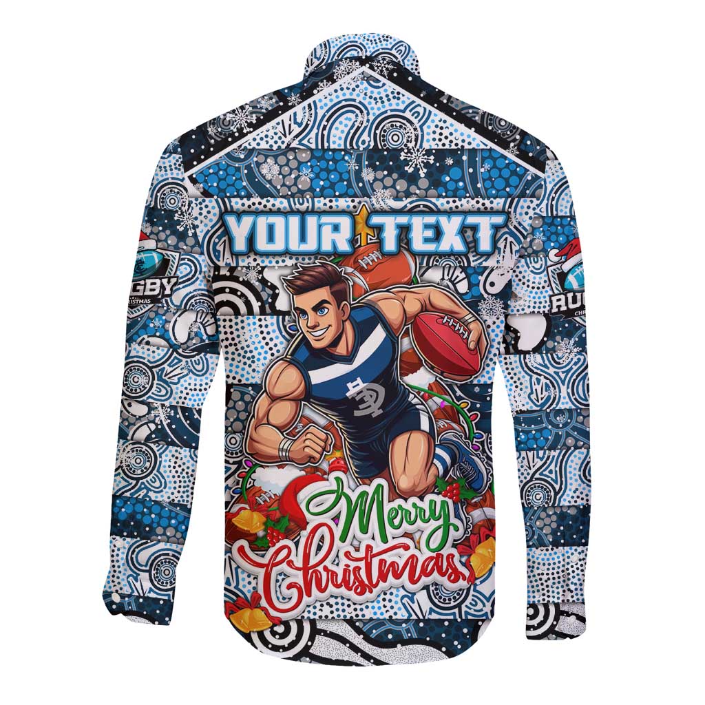 Custom Blues Rugby Merry Christmas Long Sleeve Button Shirt Indigenous Australian Art