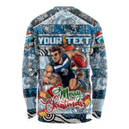 Custom Blues Rugby Merry Christmas Long Sleeve Shirt Indigenous Australian Art
