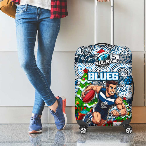 Blues Football Merry Christmas Luggage Cover Indigenous Australian Art