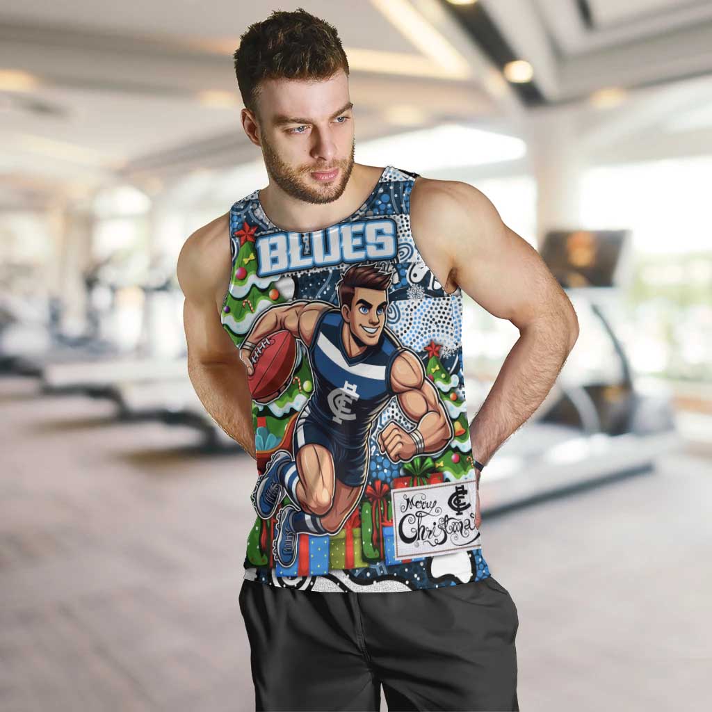 Custom Blues Rugby Merry Christmas Men Tank Top Indigenous Australian Art