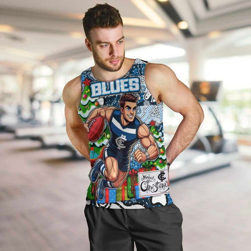 Custom Blues Rugby Merry Christmas Men Tank Top Indigenous Australian Art