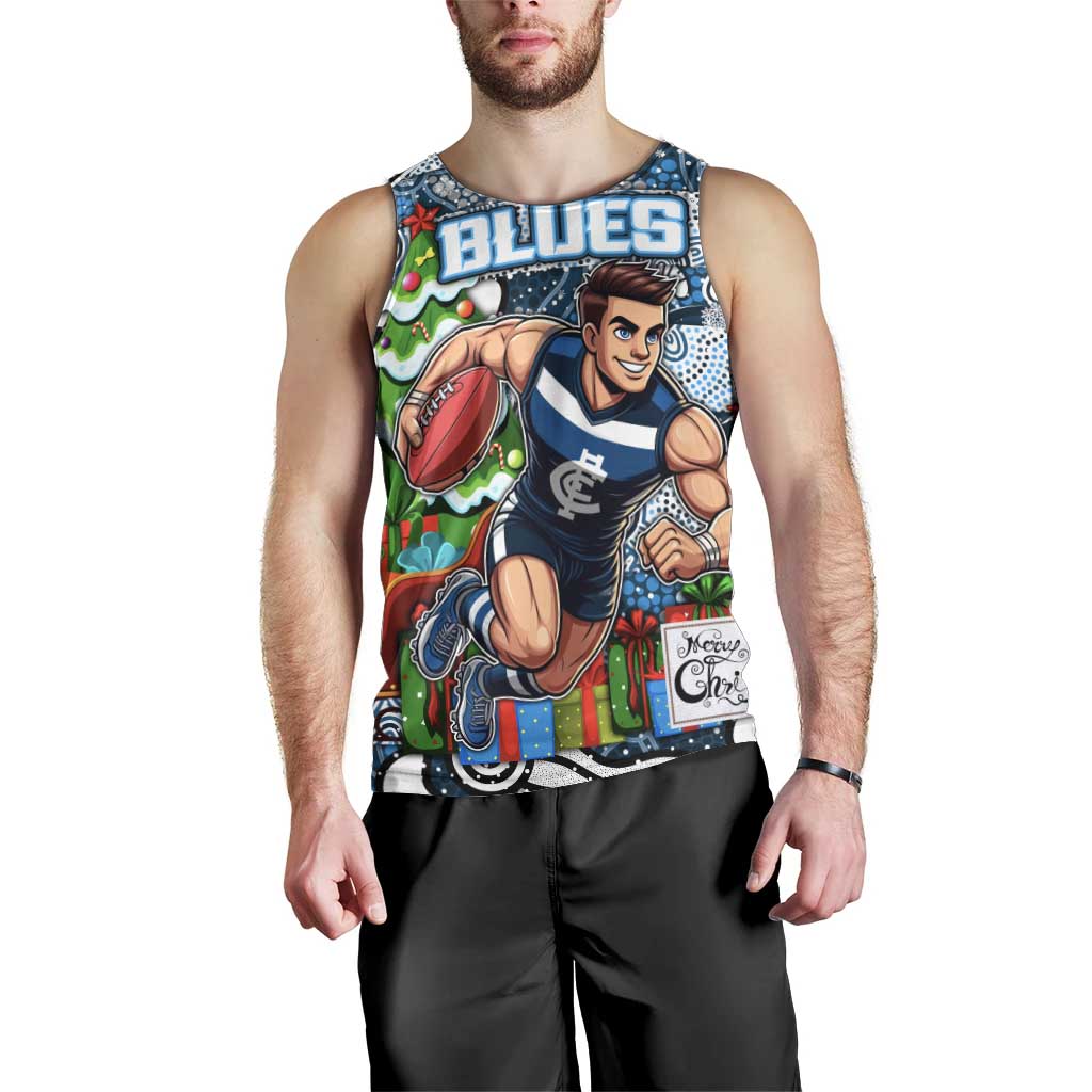 Custom Blues Rugby Merry Christmas Men Tank Top Indigenous Australian Art
