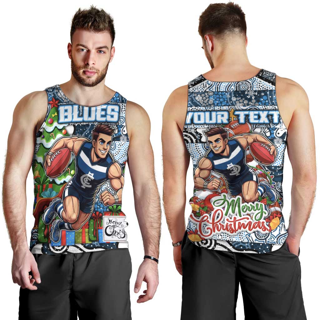 Custom Blues Rugby Merry Christmas Men Tank Top Indigenous Australian Art